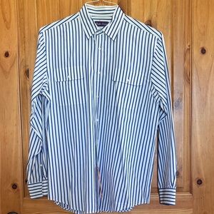 Ralph Lauren Blue and White Striped Purple Label Men's Shirt